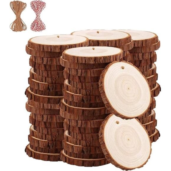Natural Wood Slices TICIOSH 50 Pcs 2.4-2.8 inches Craft Unfinished Wood kit - Picture 7 of 7